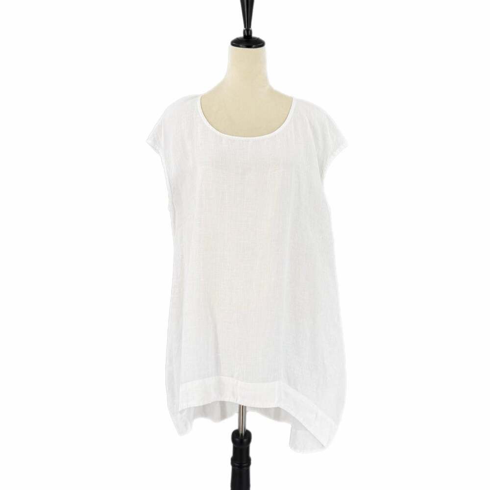 Bryn Walker White Linen Lagenlook Lightweight Coastal Grandma Vacation Tunic Top